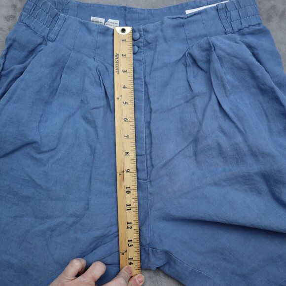 ISHU Shorts Womens 10 Blue Bermuda High Rise Elastic Waist Button Zip Pleated - Picture 3 of 15